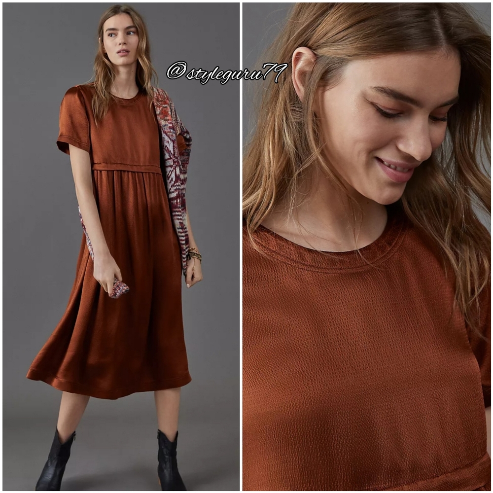 NWT, Anthropologie, Jimena Midi Dress In Brown Copper